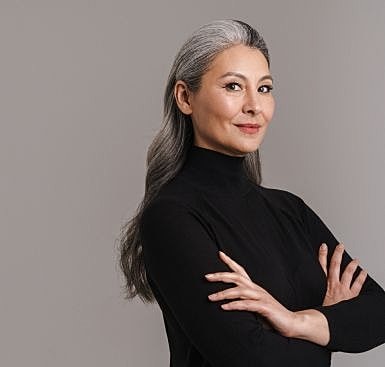 Houston plastic surgery model with grey hair