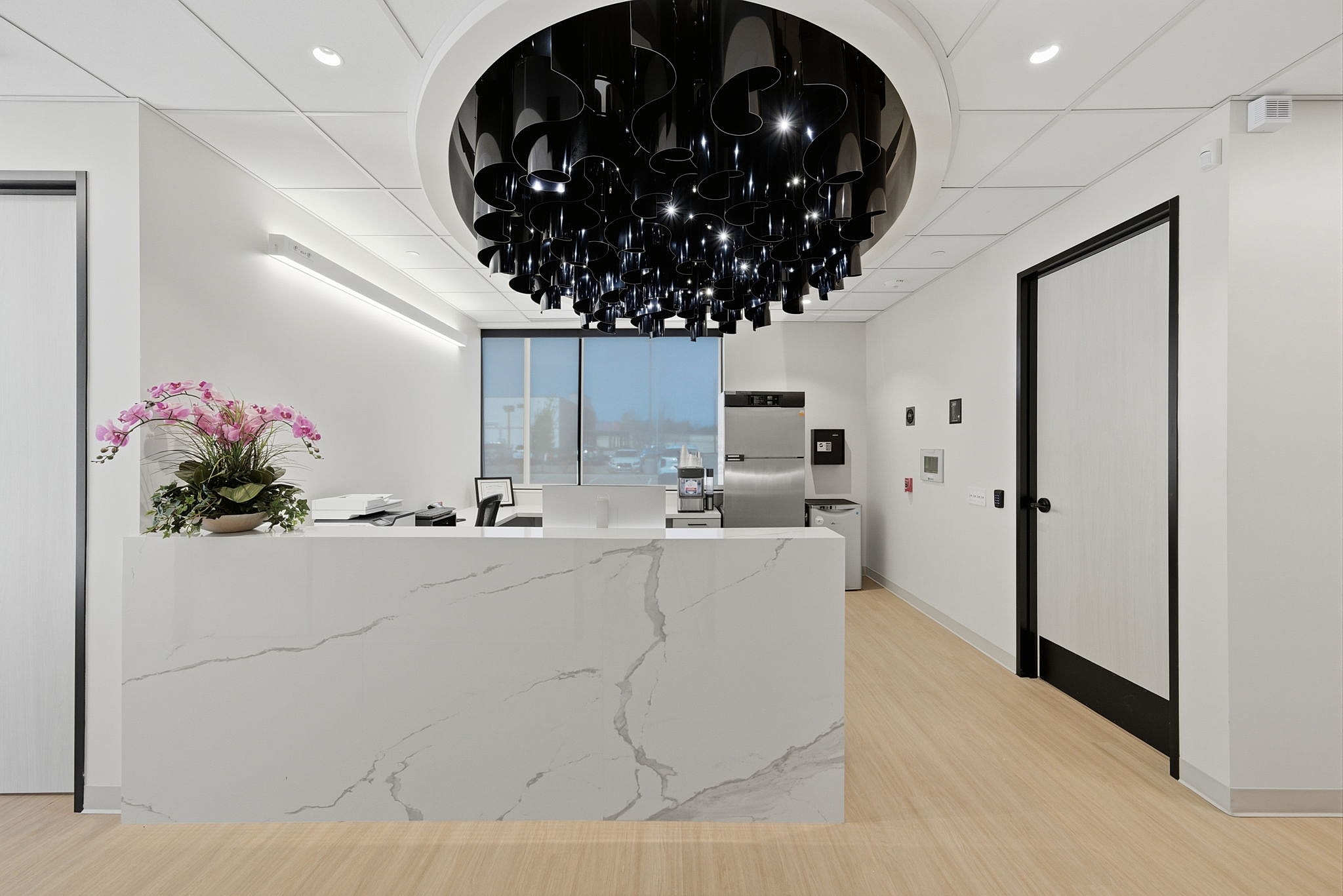 Modern reception area with elegant decor.